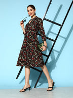 Yufta Black Floral Ethnic Dress - Distacart