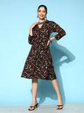 Yufta Black Floral Ethnic Dress - Distacart