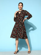 Yufta Black Floral Ethnic Dress - Distacart