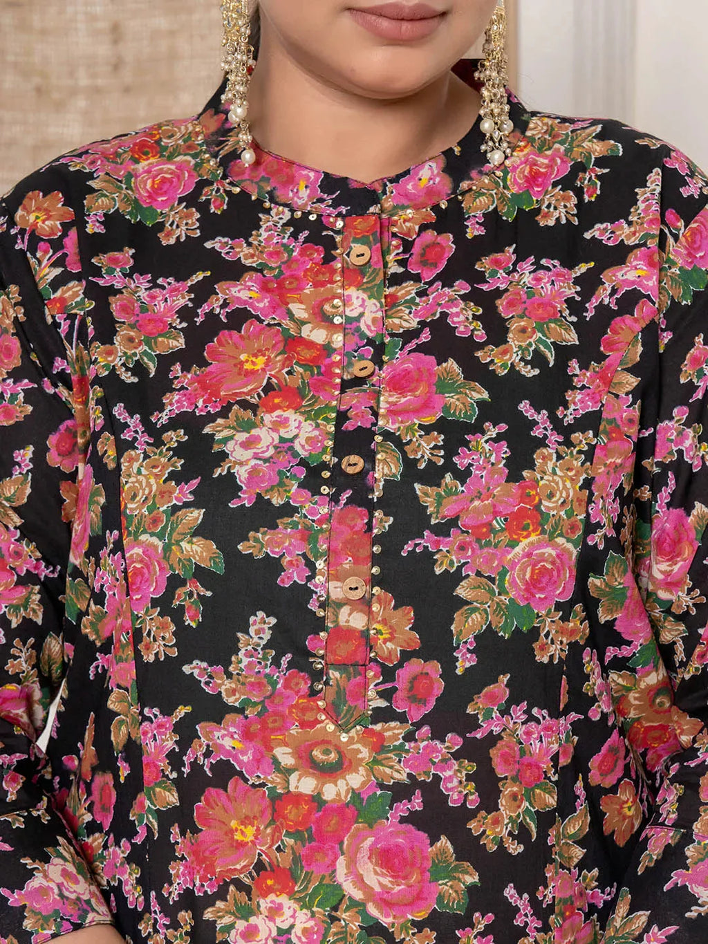 Yufta Black Kantha Work Plus Size Kurta Set With Pant