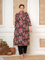 Yufta Black Kantha Work Plus Size Kurta Set With Pant