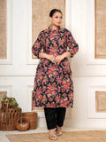 Yufta Black Kantha Work Plus Size Kurta Set With Pant