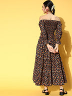 Yufta Black & Mustard Ethnic Printed Dress - Distacart