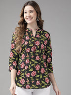 Yufta Black & Pink Floral Printed Top