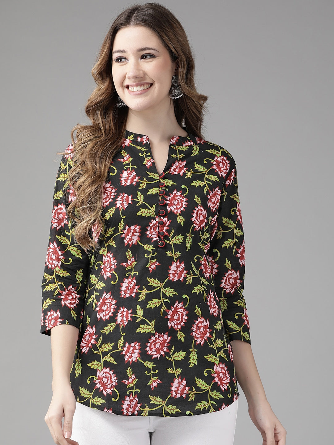 Yufta Black & Pink Floral Printed Top