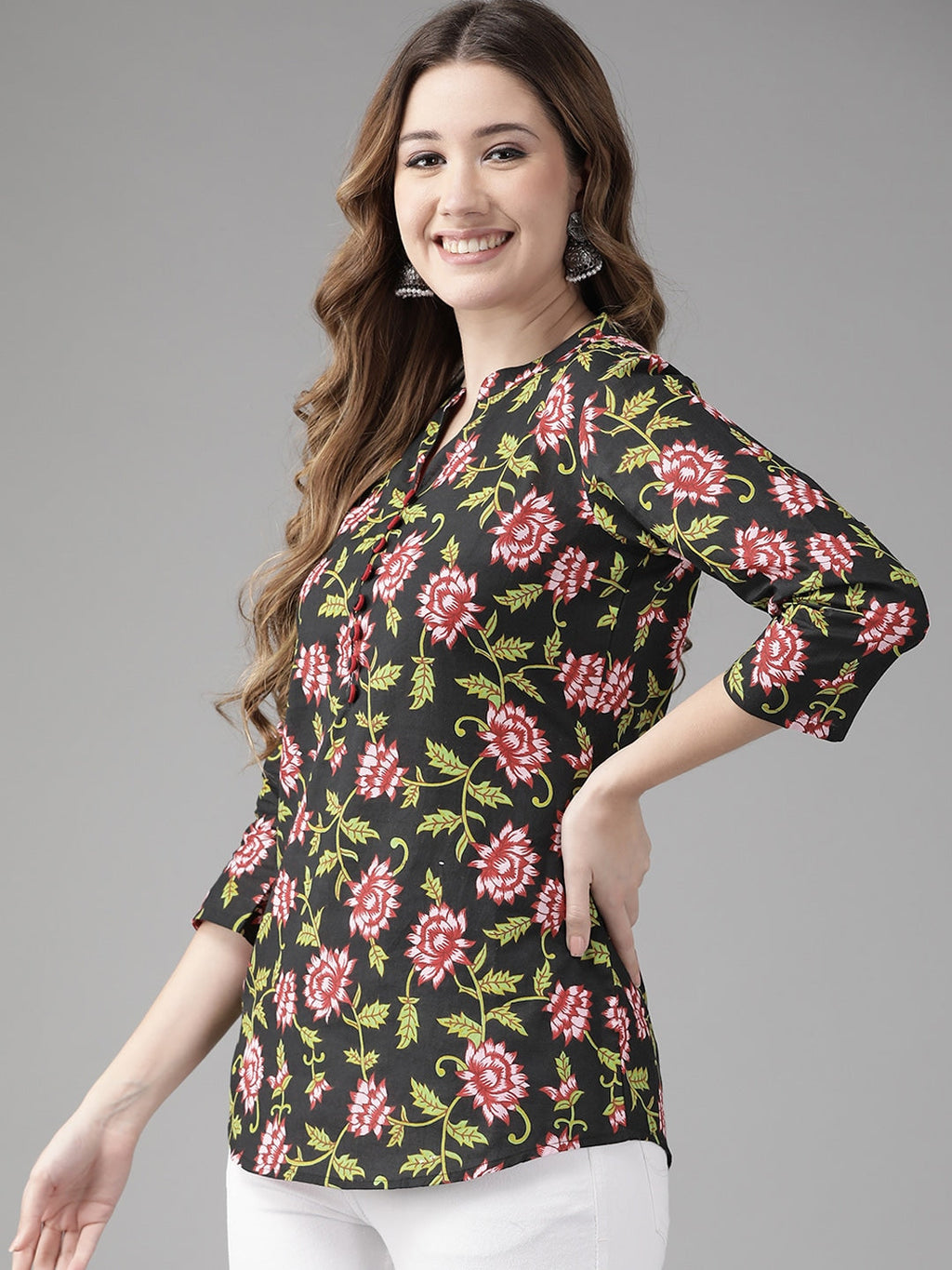 Yufta Black & Pink Floral Printed Top