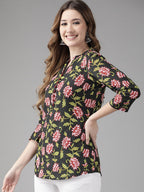 Yufta Black & Pink Floral Printed Top