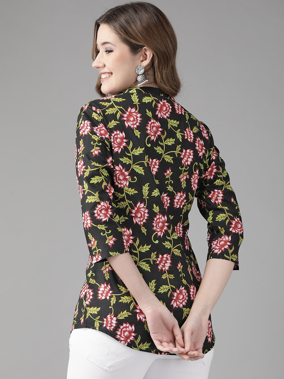 Yufta Black & Pink Floral Printed Top