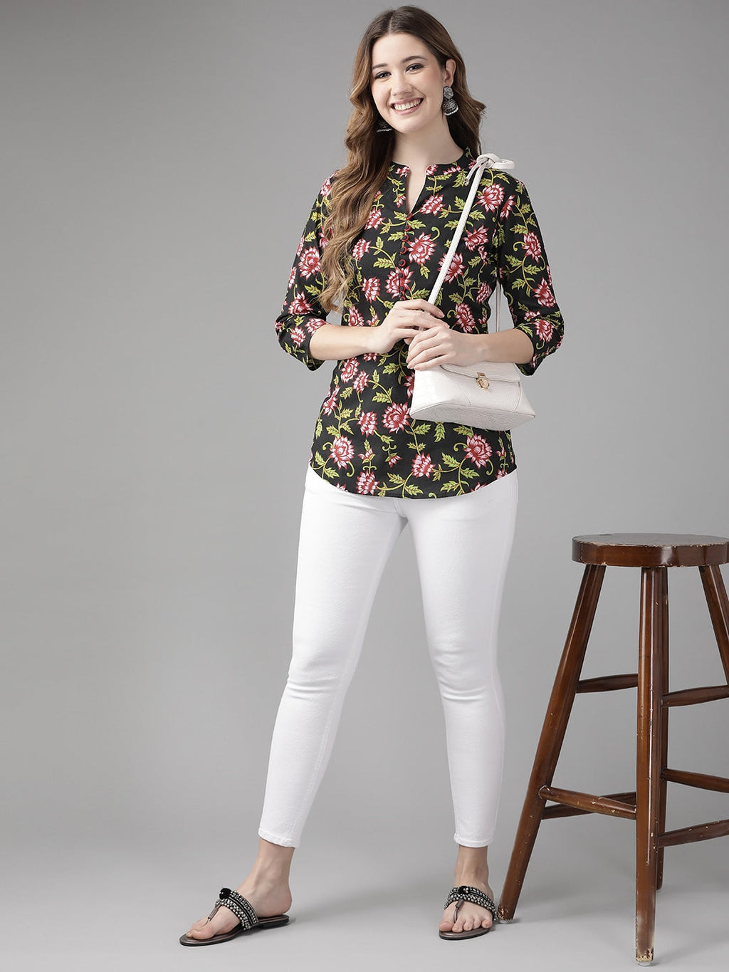 Yufta Black & Pink Floral Printed Top
