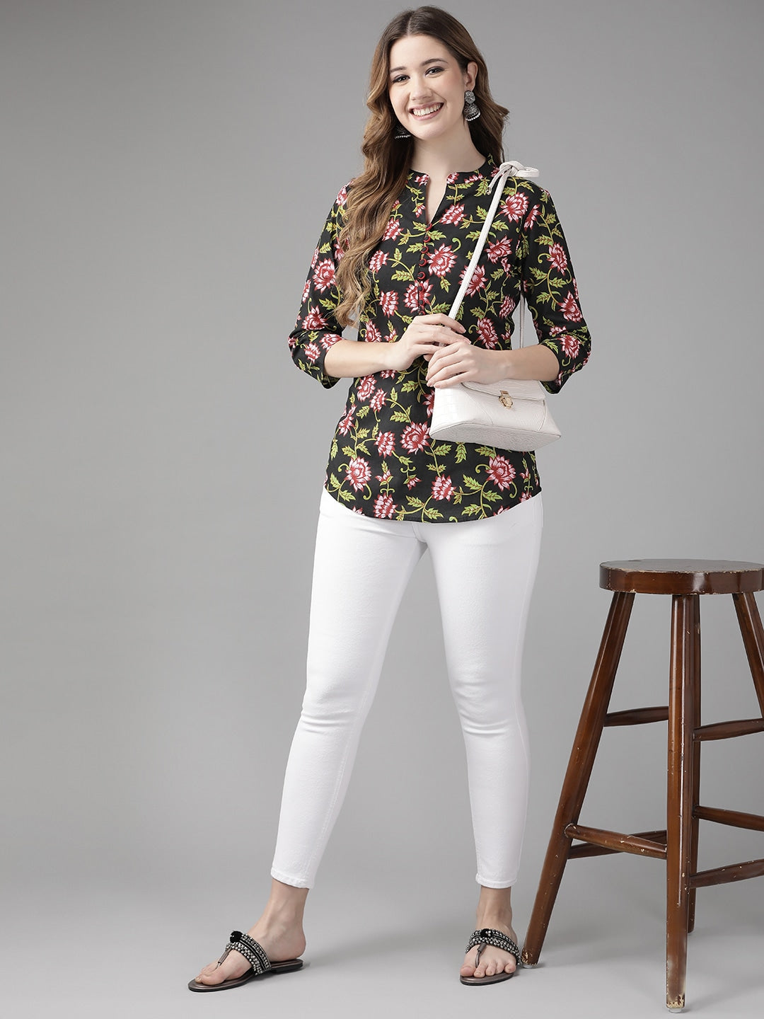 Yufta Black & Pink Floral Printed Top