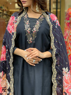 Yash Enterprise Black Rayon Embroidery Party Wear Suit Set - Distacart