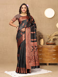 Lorenvalley Fashion Black Soft Katan Silk Woven Design Copper Zari Weaving Saree