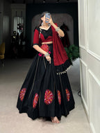 Lorenvalley Pure Black Cotton Plain And Gamthi Patch Work With Gota Patti Lehenga Choli with Dupatta