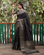 Lorenvalley Premium Bandhej Patola Silk Sarees with kanchi Borders and Contrast Zari Weaving borders Saree - Black