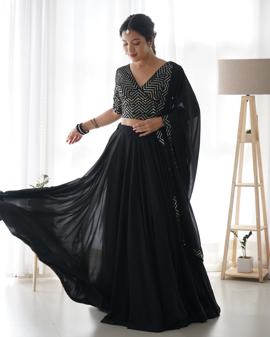 Lorenvalley Black Faux Georgette Plain Micro Cotton Full Inner with Canvas Patta Double Lining Lehenga Choli