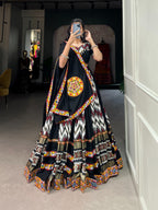 Lorenvalley Black Rayon With Printed Silk Original Mirror Gamthi Work Lehenga Choli With Dupatta