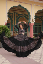 Lorenvalley Black Printed Rayon Navratri Collection Lehenga Choli with Dupatta