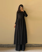 Lorenvalley Black Faux Georgette Yoke and Sleeve Potli Button Work Kurta Palazzo With Dupatta Set