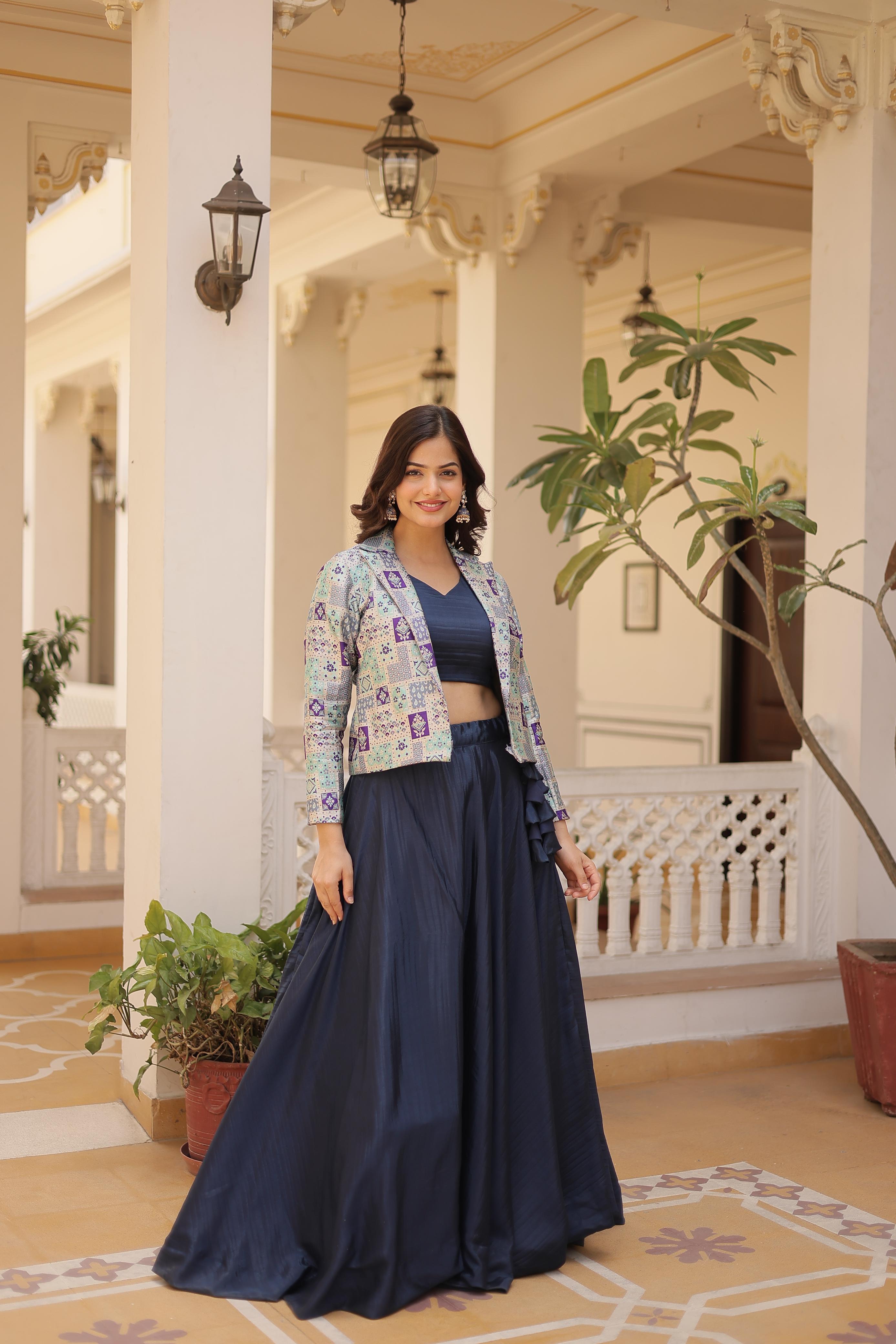 Lorenvalley Black Premium Chinnon Lehenga Choli with Jacquard Woven Design Koti