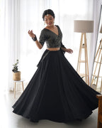 Lorenvalley Black Faux Georgette Plain Micro Cotton Full Inner with Canvas Patta Double Lining Lehenga Choli