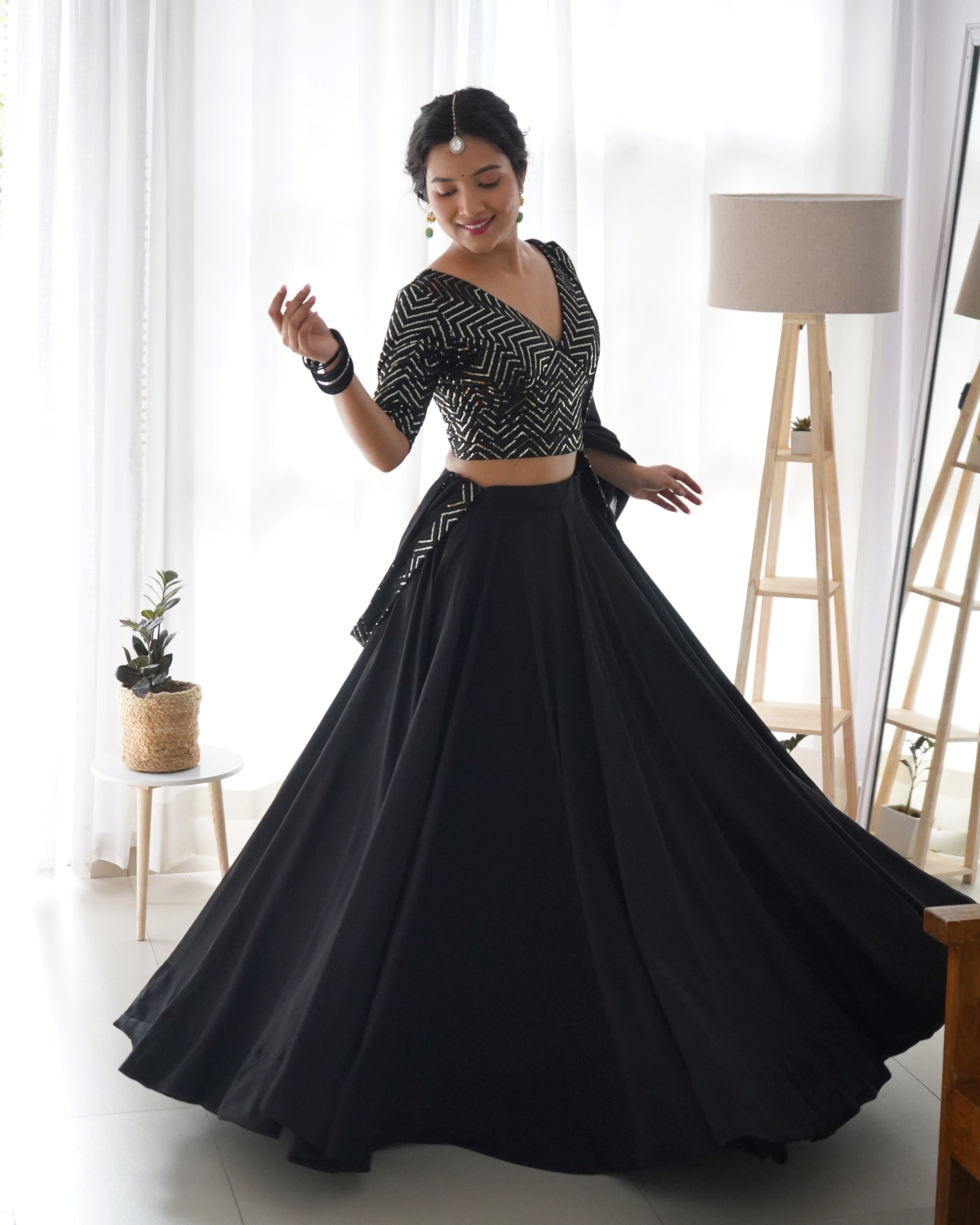 Lorenvalley Black Faux Georgette Plain Micro Cotton Full Inner with Canvas Patta Double Lining Lehenga Choli