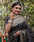 Lorenvalley Premium Bandhej Patola Silk Sarees with kanchi Borders and Contrast Zari Weaving borders Saree - Black