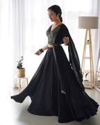 Lorenvalley Black Faux Georgette Plain Micro Cotton Full Inner with Canvas Patta Double Lining Lehenga Choli