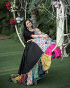 Lorenvalley Black Premium Rayon Lehenga with Choli with Digital Printed with Gotta Patti Lace Border Dupatta Set