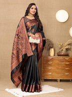 Lorenvalley Fashion Black Soft Katan Silk Woven Design Copper Zari Weaving Saree