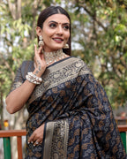 Lorenvalley Premium Bandhej Patola Silk Sarees with kanchi Borders and Contrast Zari Weaving borders Saree - Black
