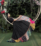Lorenvalley Black Premium Rayon Lehenga with Choli with Digital Printed with Gotta Patti Lace Border Dupatta Set