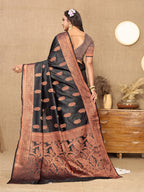 Lorenvalley Fashion Black Soft Katan Silk Woven Design Copper Zari Weaving Saree