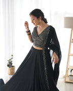 Lorenvalley Black Faux Georgette Plain Micro Cotton Full Inner with Canvas Patta Double Lining Lehenga Choli
