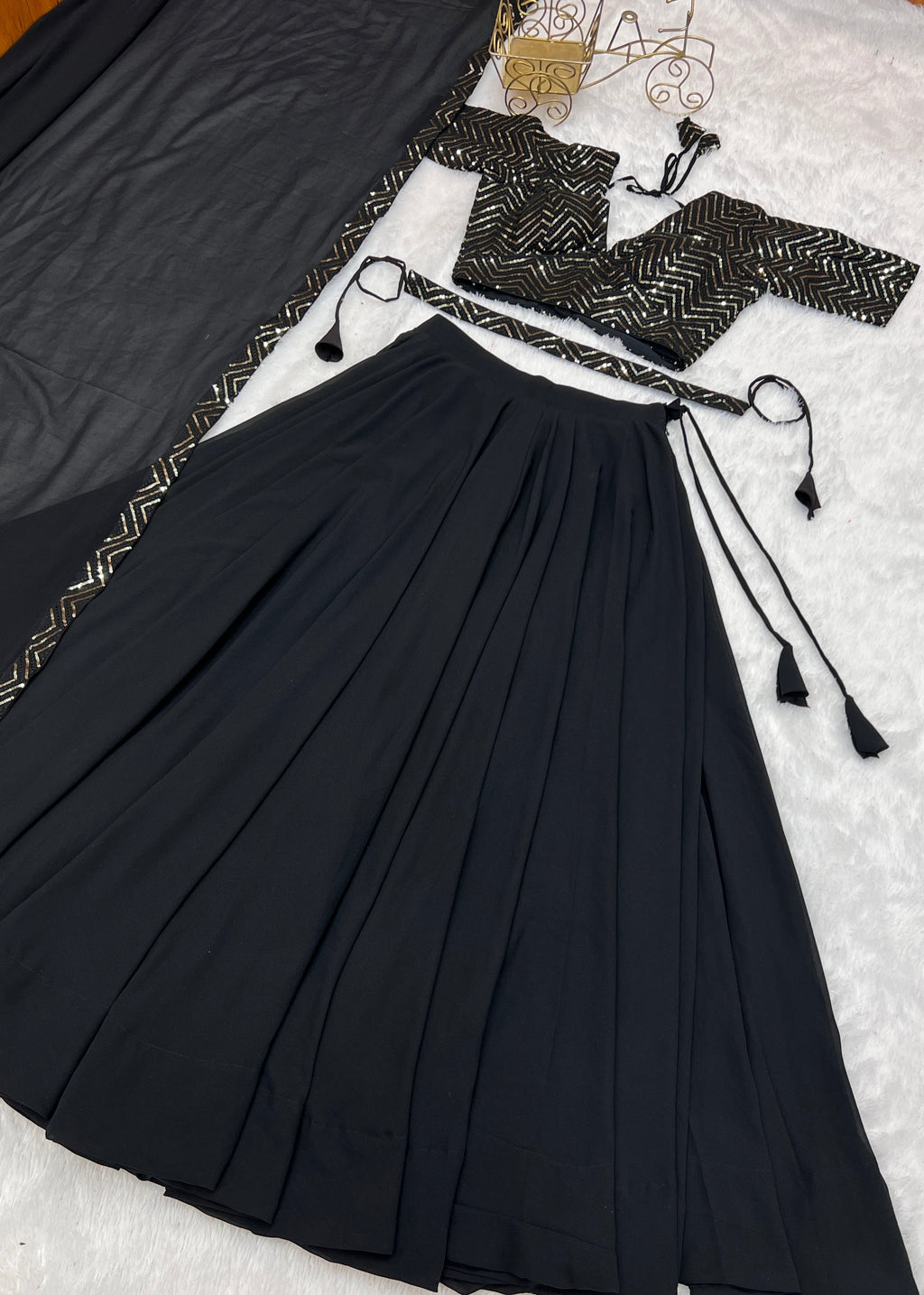 Lorenvalley Black Faux Georgette Plain Micro Cotton Full Inner with Canvas Patta Double Lining Lehenga Choli