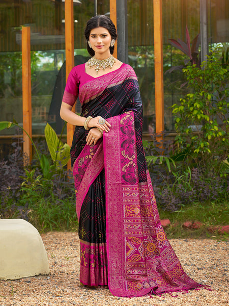 Anaita Black Soft Silk Saree With Floral Printed Work With Blouse