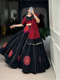 Lorenvalley Pure Black Cotton Plain And Gamthi Patch Work With Gota Patti Lehenga Choli with Dupatta