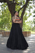Lorenvalley Black Premium Rayon Lehenga with Georgette Embroidered Traditional Thread work Choli