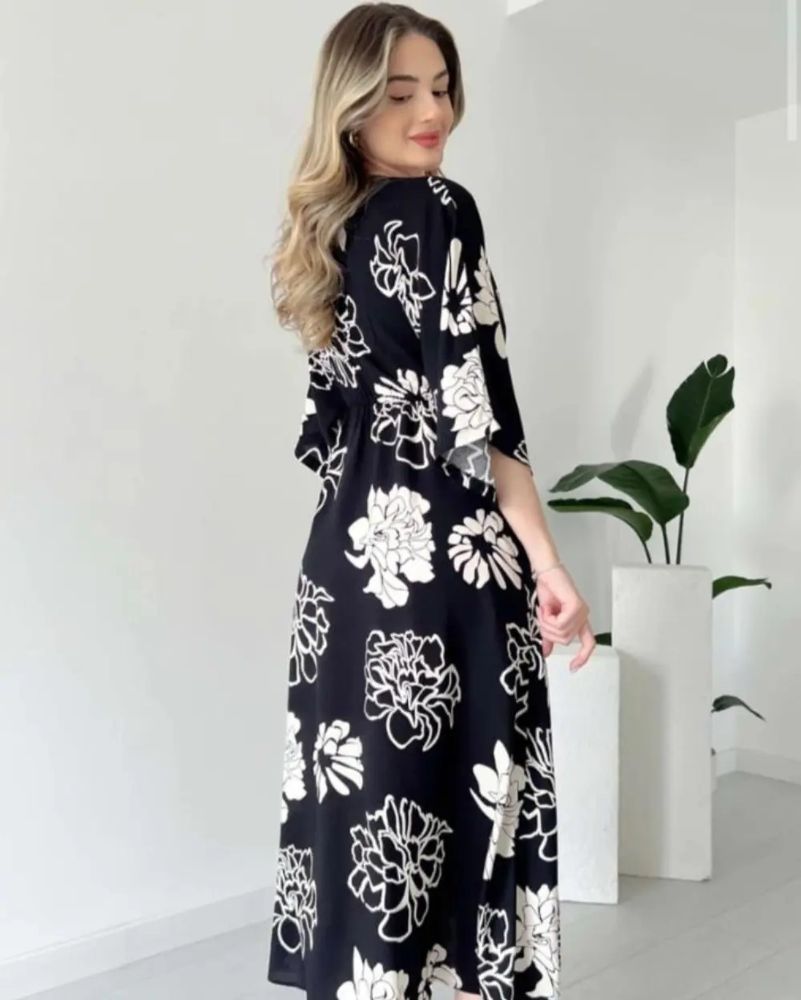 Pimu Front Slit Midi Dresses V-neck Designs For Women Party Wear - Black