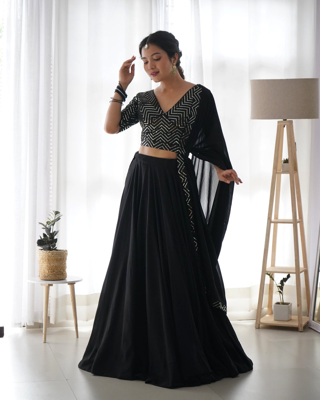 Lorenvalley Black Faux Georgette Plain Micro Cotton Full Inner with Canvas Patta Double Lining Lehenga Choli
