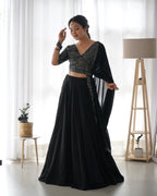 Lorenvalley Black Faux Georgette Plain Micro Cotton Full Inner with Canvas Patta Double Lining Lehenga Choli