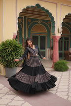 Lorenvalley Black Printed Rayon Navratri Collection Lehenga Choli with Dupatta