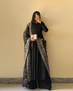 Lorenvalley Black Faux Georgette Yoke and Sleeve Potli Button Work Kurta Palazzo With Dupatta Set