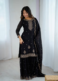 Lorenvalley Black Soft Crunchy Silk with Embroidery Sequence and Jari Work Kurta Palazzo with Dupatta