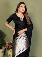 Anaita Black Zari Weaving Work Satin Silk Saree With Blouse - Distacart