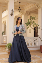 Lorenvalley Black Premium Chinnon Lehenga Choli with Jacquard Woven Design Koti