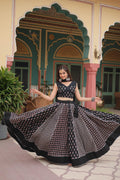 Lorenvalley Black Rayon Gota Patti Lace Printed Kali Pattern Lehenga Choli with Dupatta