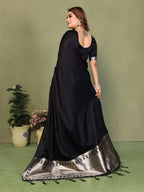 Anaita Black Zari Weaving Work Satin Silk Saree With Blouse - Distacart