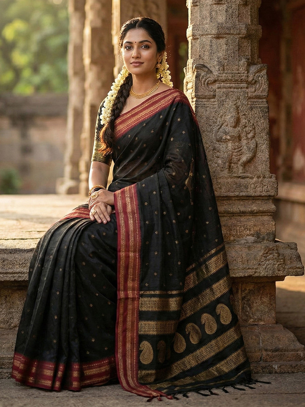 Anaita Black Silk Woven Saree With Blouse - Distacart