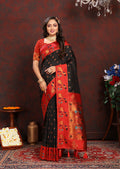 Lorenvalley Fashion Black Soft Paithani Silk Woven Design Rich Zari Meenakari Weaving Saree