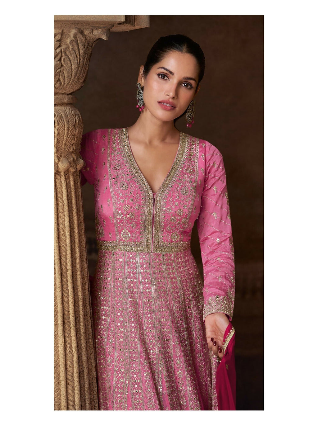 Anaita Pink Real Georgette Stitched Anarkali Suit with Embroidery & Sequence Work - Distacart